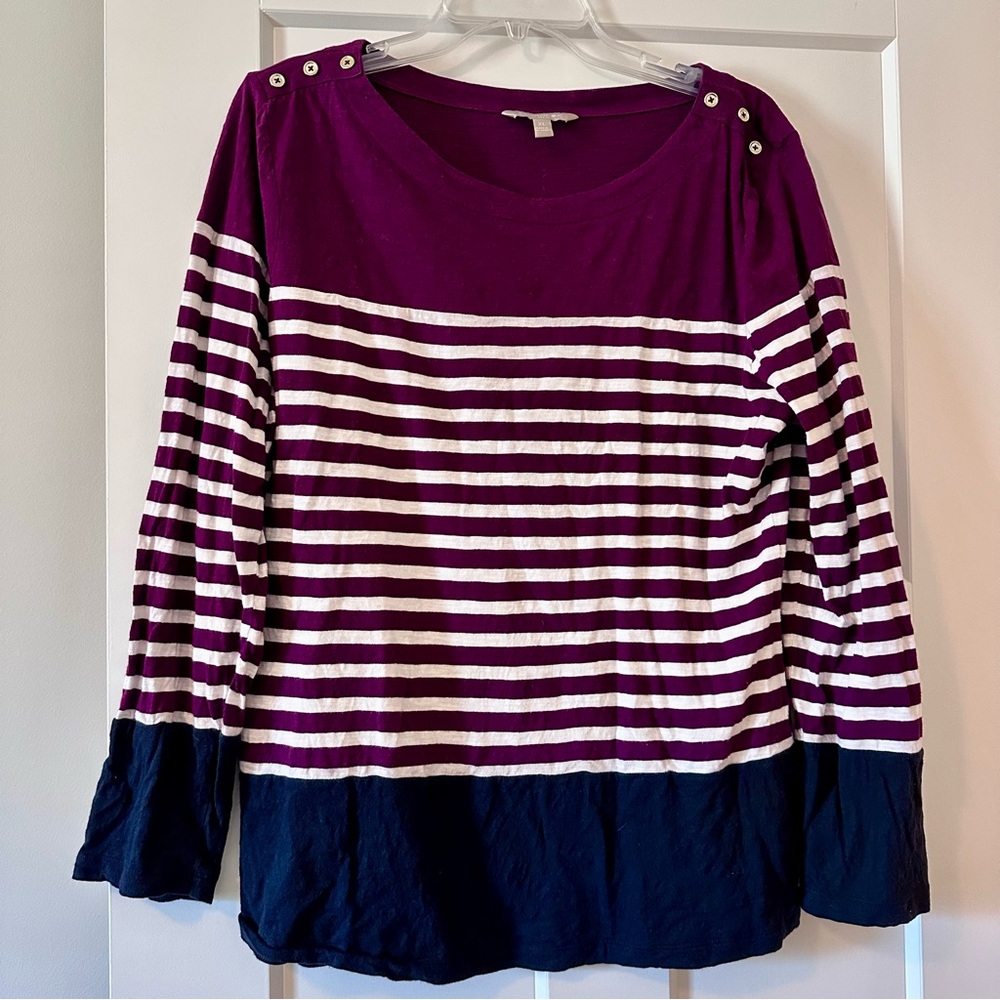 Banana Republic Purple Striped Long Sleeve Top XL Button Shoulder